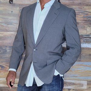 Hickey Freeman 100% Wool Gray Geometric Blazer Sport Jacket Size 39R